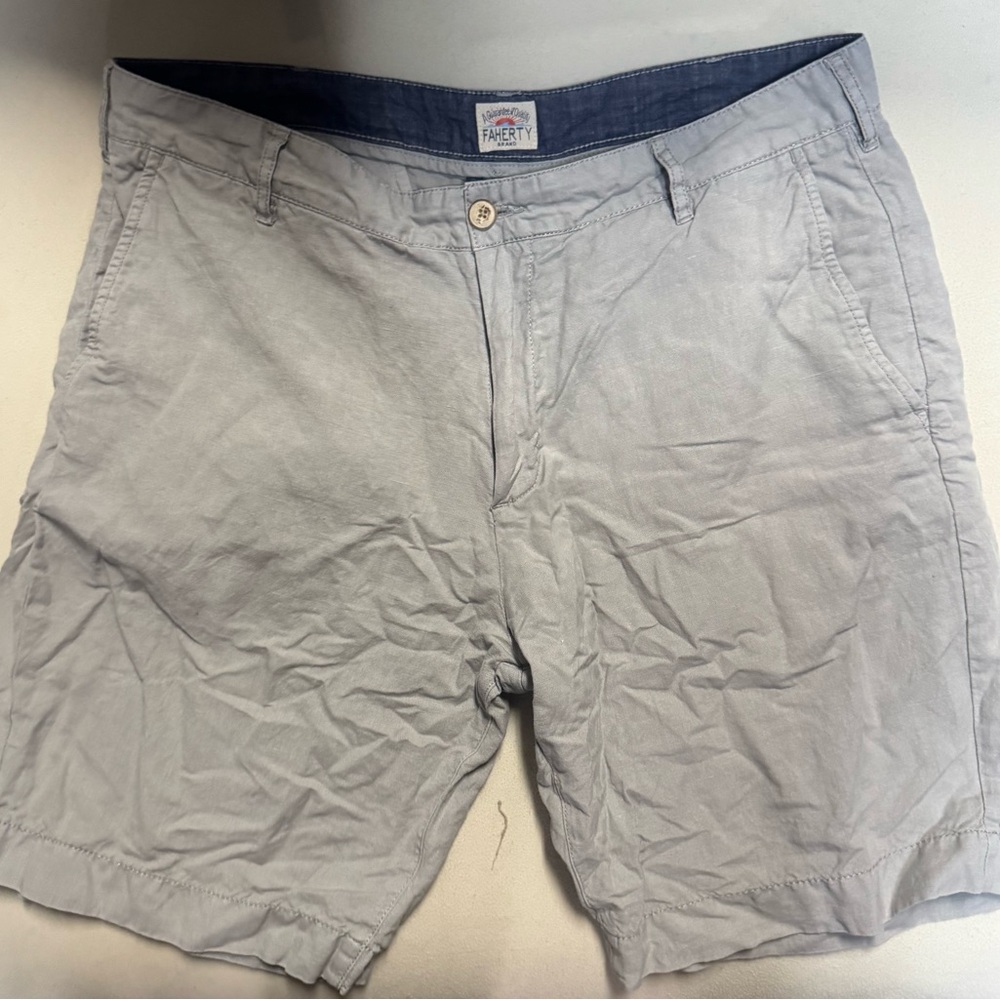Faherty Men's Light Gray Flat Front Linen Shorts